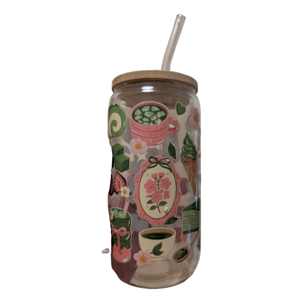 Matcha print glass tumbler