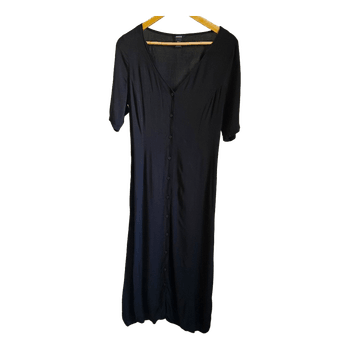 Lindex Black Viscose Maxi Dress Size M Button Front Scandinavian Minimalist
