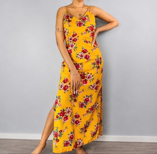 Yellow floral maxi dress