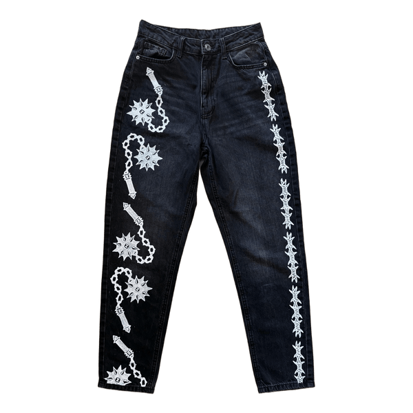 Black printed denim jeans