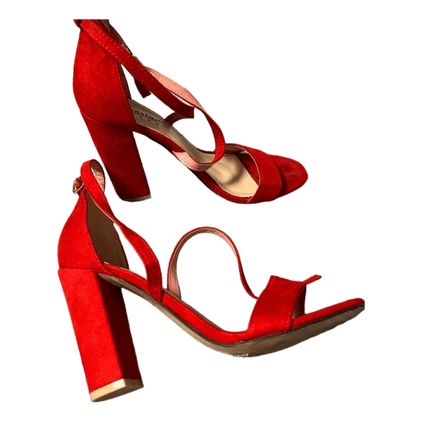 Red block heel sandals