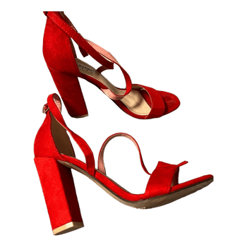 Red block heel sandals