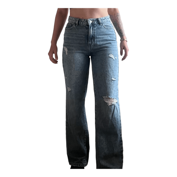High-Waisted Ripped Mom Jeans – Straight Leg – Size 36 – Like New