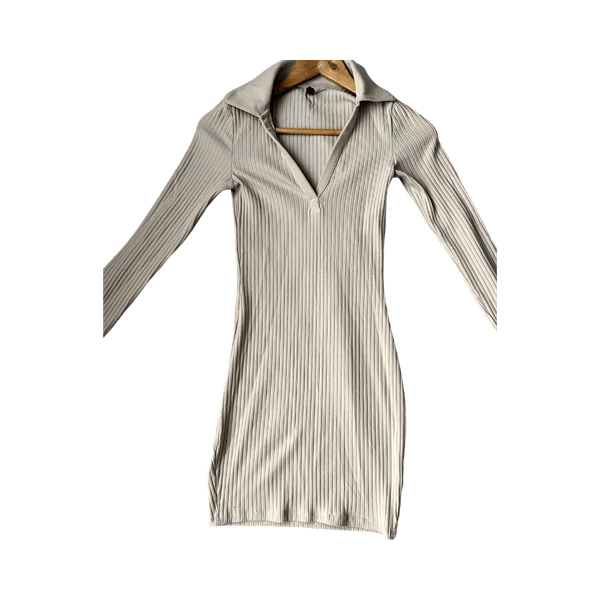 Cream ribbed collared dress