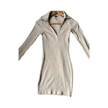 Cream ribbed collared dress