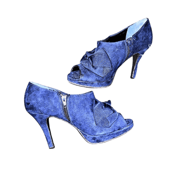 Navy blue suede peep-toe heels