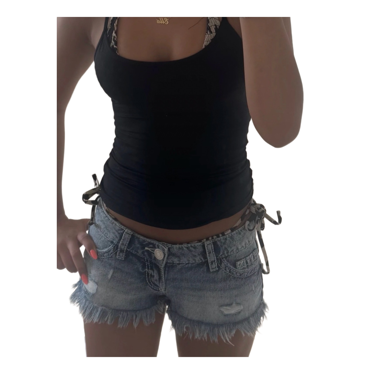 Blå gina Tricot denimshorts med frynser