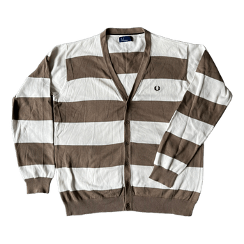 Fred Perry Striped Cardigan Brown & White