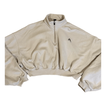 Beige cropped quarter-zip sweatshirt