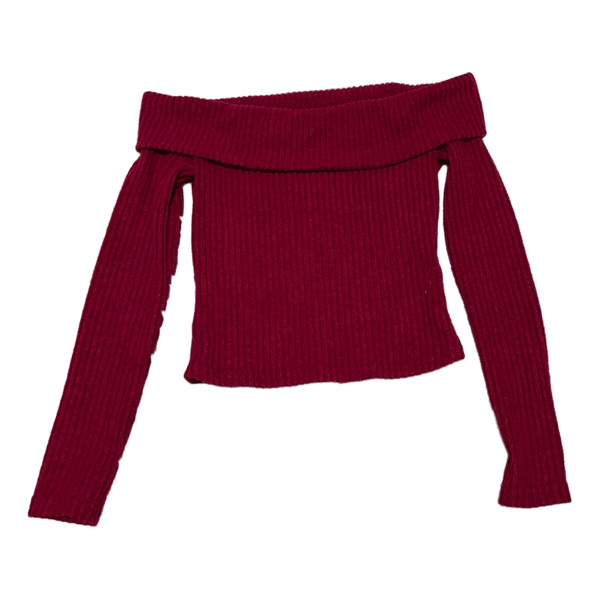 Burgundy ribbed off-shoulder top
