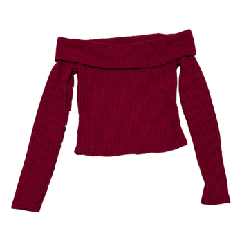Burgundy ribbed off-shoulder top