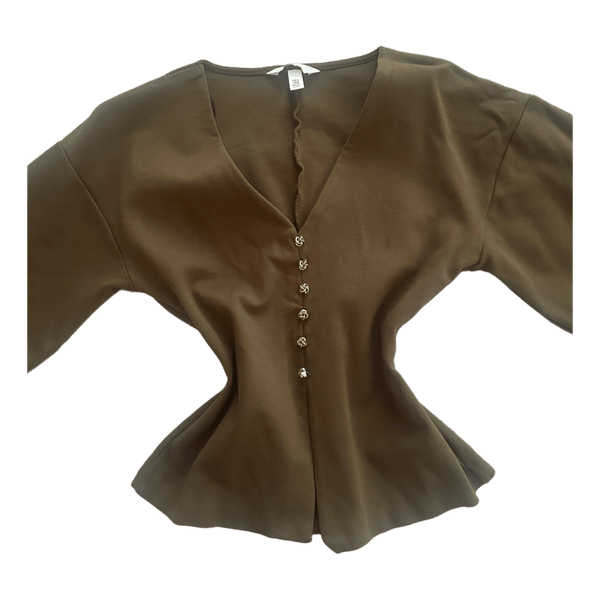 Olivengrøn bluse med knapper