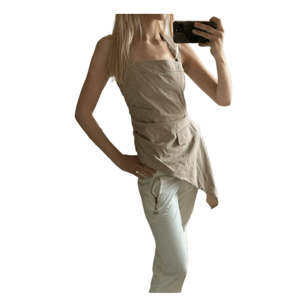 Beige asymmetrisk halterneck top