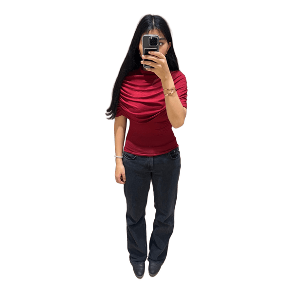 Red draped top