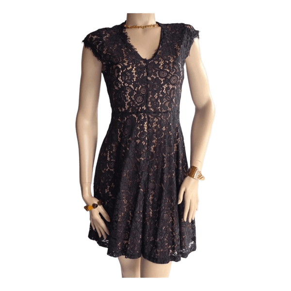 H&M Black Lace Dress Size S – Nude Lining V-Neck Cocktail Party Dress