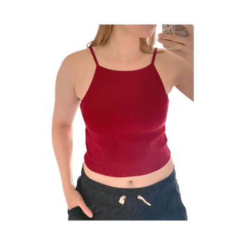 Punainen toppi ohuilla olkaimilla