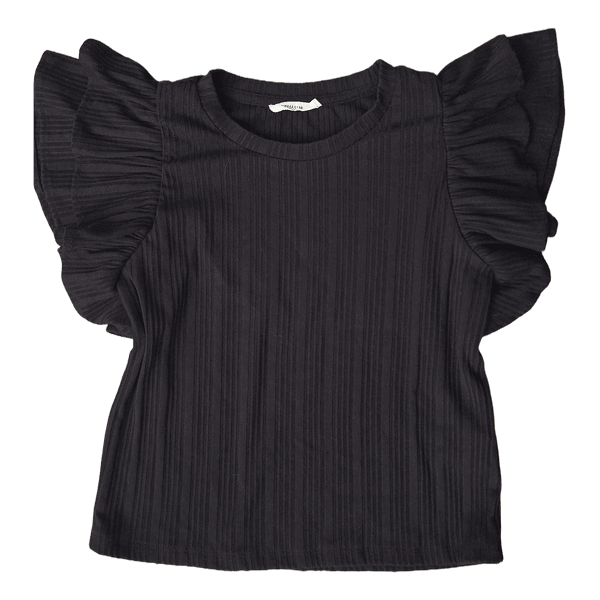 Black ribbed ruffle top