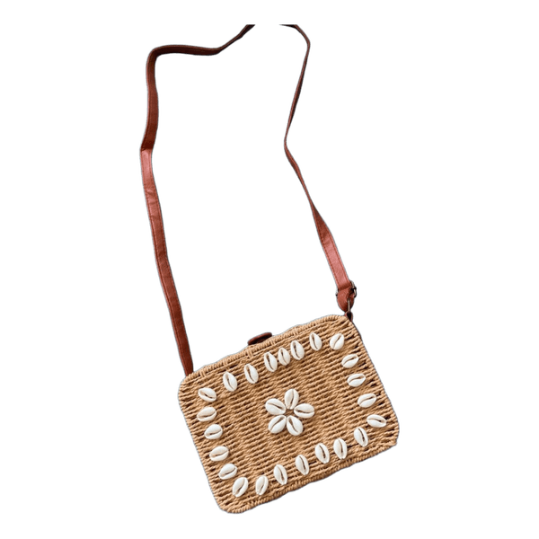 Straw shell crossbody bag