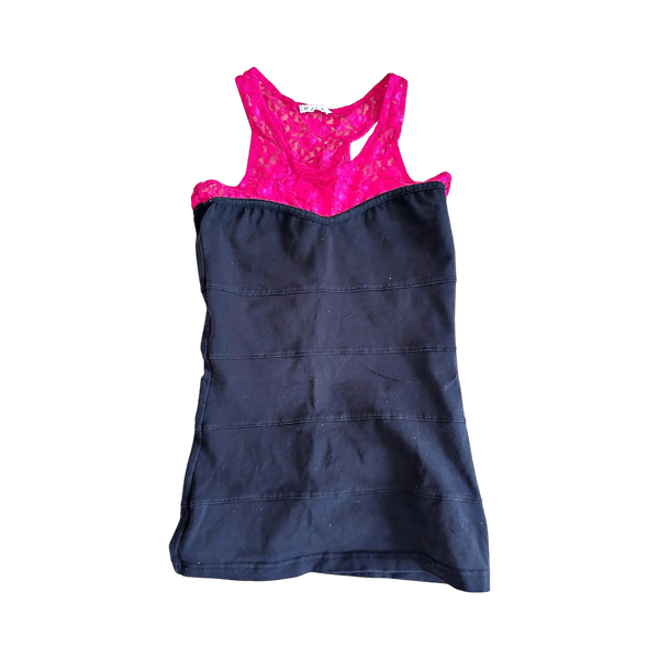 Pink lace and black tank top