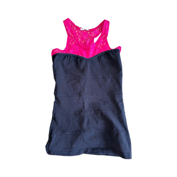 Pink lace and black tank top