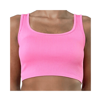 Neonpinkki ribattu crop top XS/S – kesä / festari / sporty