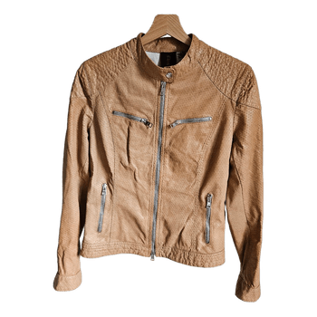 DELAN Genuine Leather Jacket IT42/DE36 Beige Tan Moto Biker Slim Fit Made in Italy
