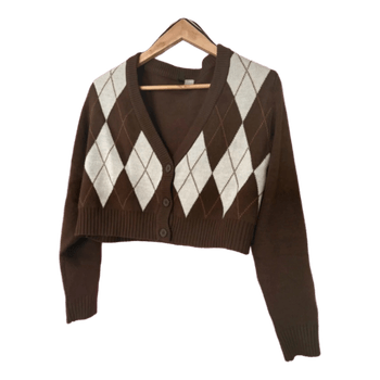 Brown argyle cropped cardigan