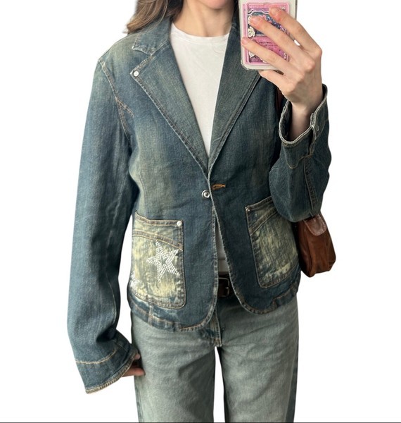Blå y2k  jeansjacka med stjärna