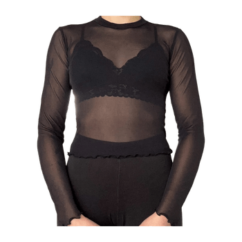BikBok Musta mesh pitkähihainen paita S – läpinäkyvä / party / trendy