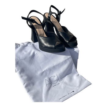 Black leather platform sandals