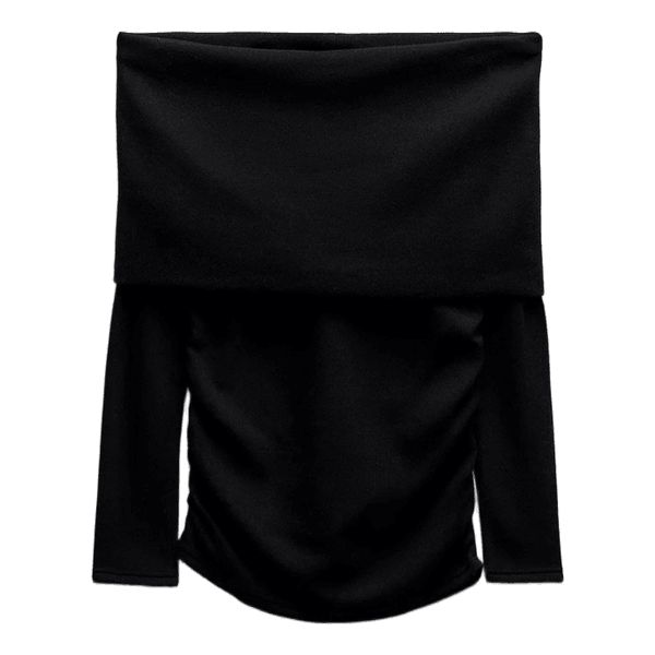 Sort langærmet strik med offshoulder