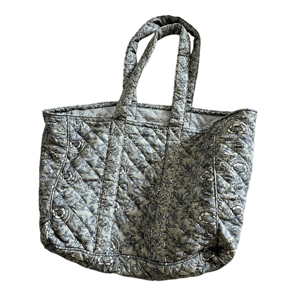 Grey patterned quilted tote bag