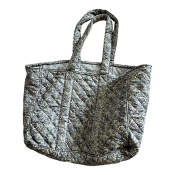 Grey patterned quilted tote bag