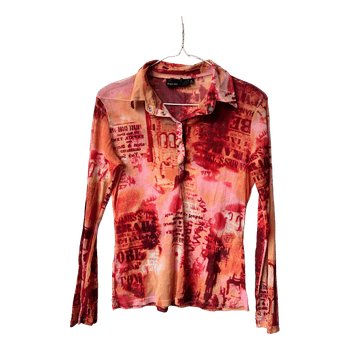 Orange patterned mesh shirt