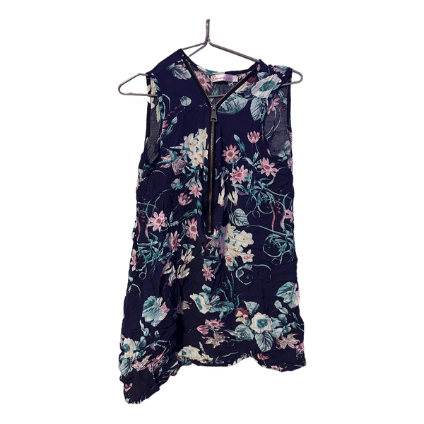 Floral sleeveless zip top