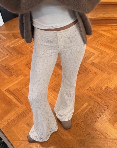 White lace flared trousers