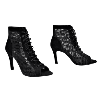 Black Mesh Lace-Up Heels