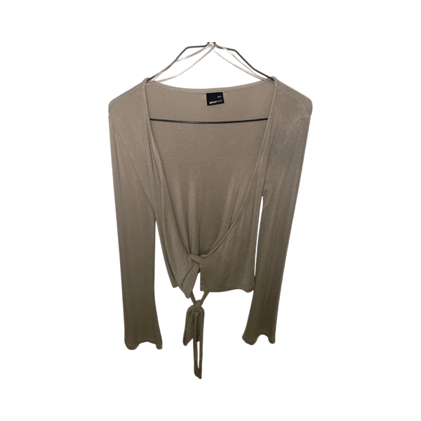 beige pitkähiha wrap-tunika
