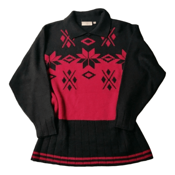 Vintage 90-luvun Neule Kauluksella - Musta Punainen - S/M