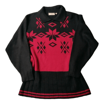 Vintage 90-luvun Neule Kauluksella - Musta Punainen - S/M