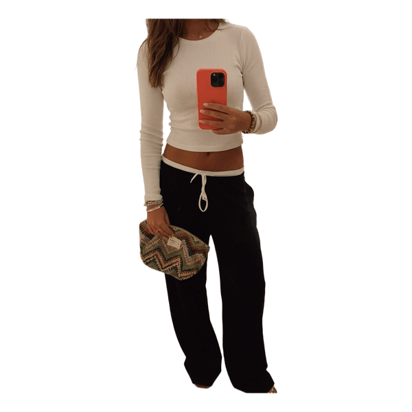 Hvid ribstrikket langærmet croptop