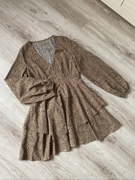 Beige spotted mini dress