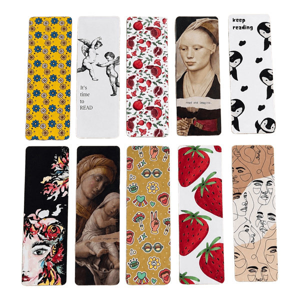 Set of 8 Handmade Laminated Double-Sided Bookmarks 5x16 cm | Cute & Funny Designs