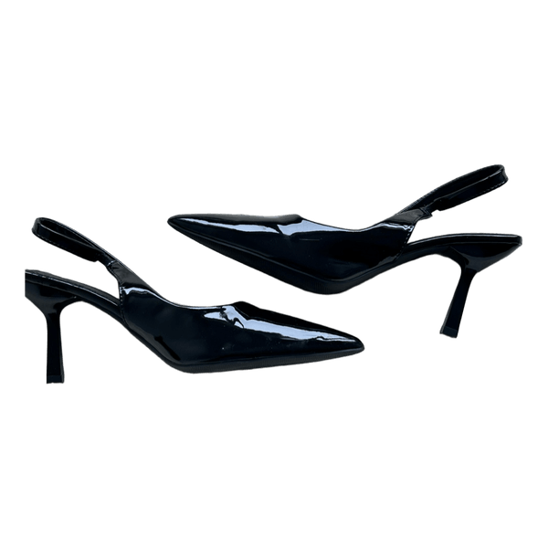 Black patent slingback heels