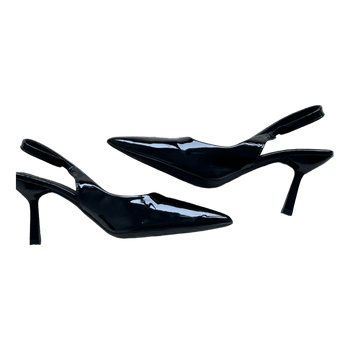 Black patent slingback heels