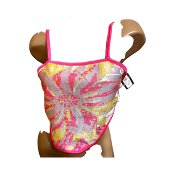 Pink and yellow mesh crop top