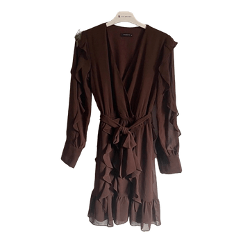 Brown ruffle detail dress