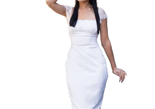White lace up back satin bodycon dress