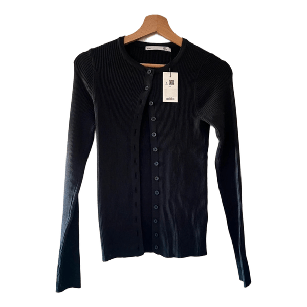 Sort ribbet cardigan