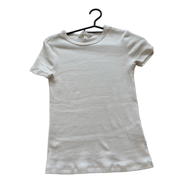 Cremefarvet ribstrikket t-shirt